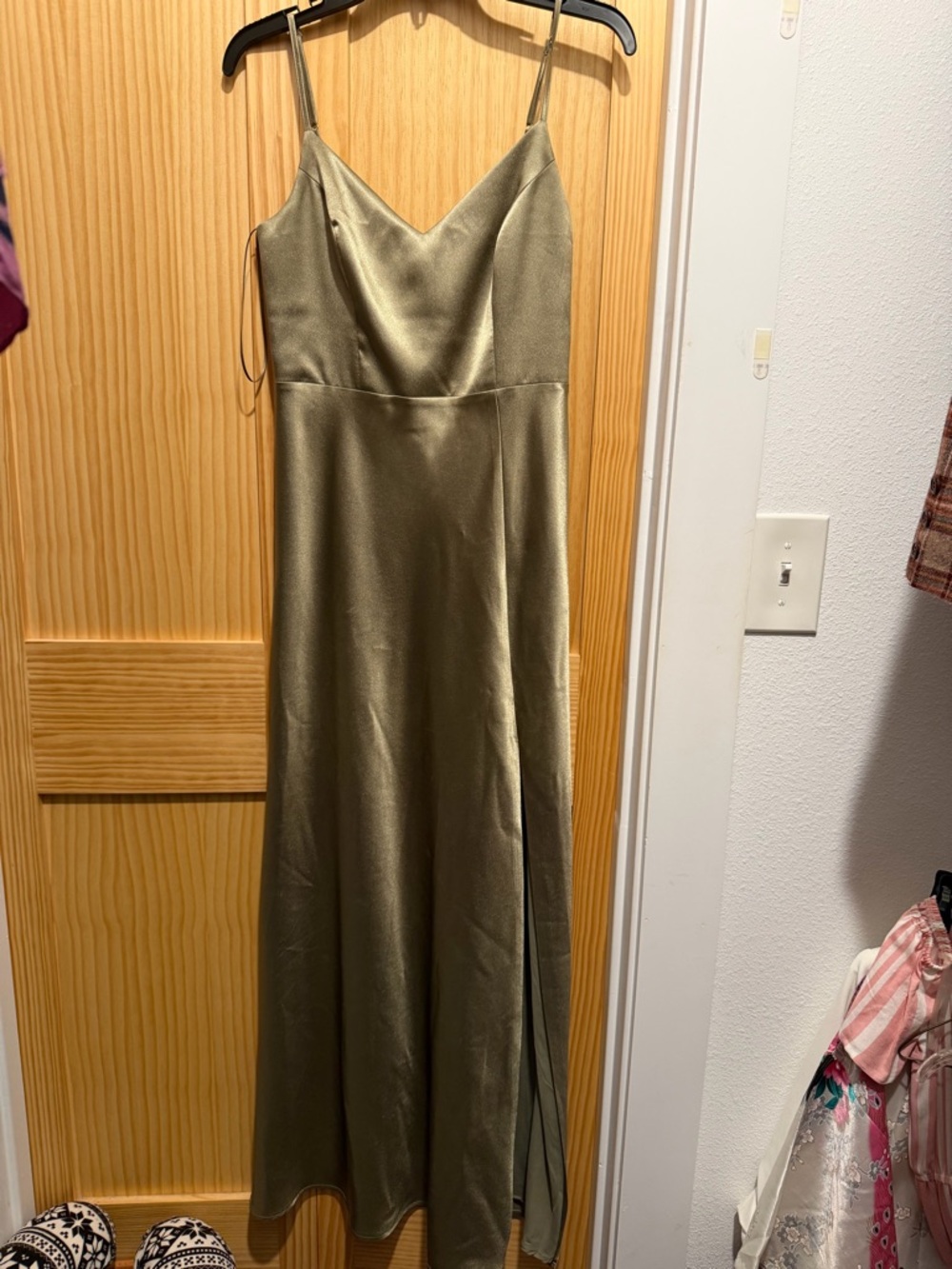 Birdy gray Sage Satin Slip Dress with Spaghetti Straps